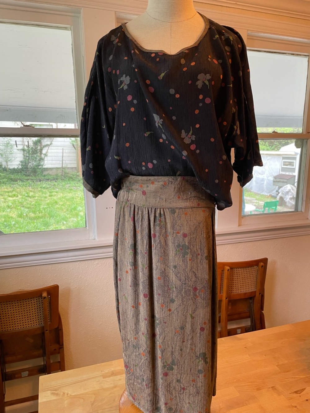 2 Piece Reversible Skirt Set with wrap skirt and dolman sleeve top by Platinum